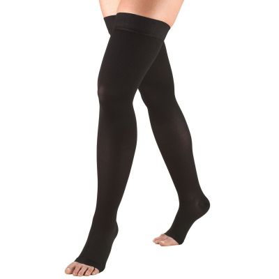 Truform Stockings Thigh High Open Toe Dot Top: 20-30 mmHg S BLACK (0868BL-S)